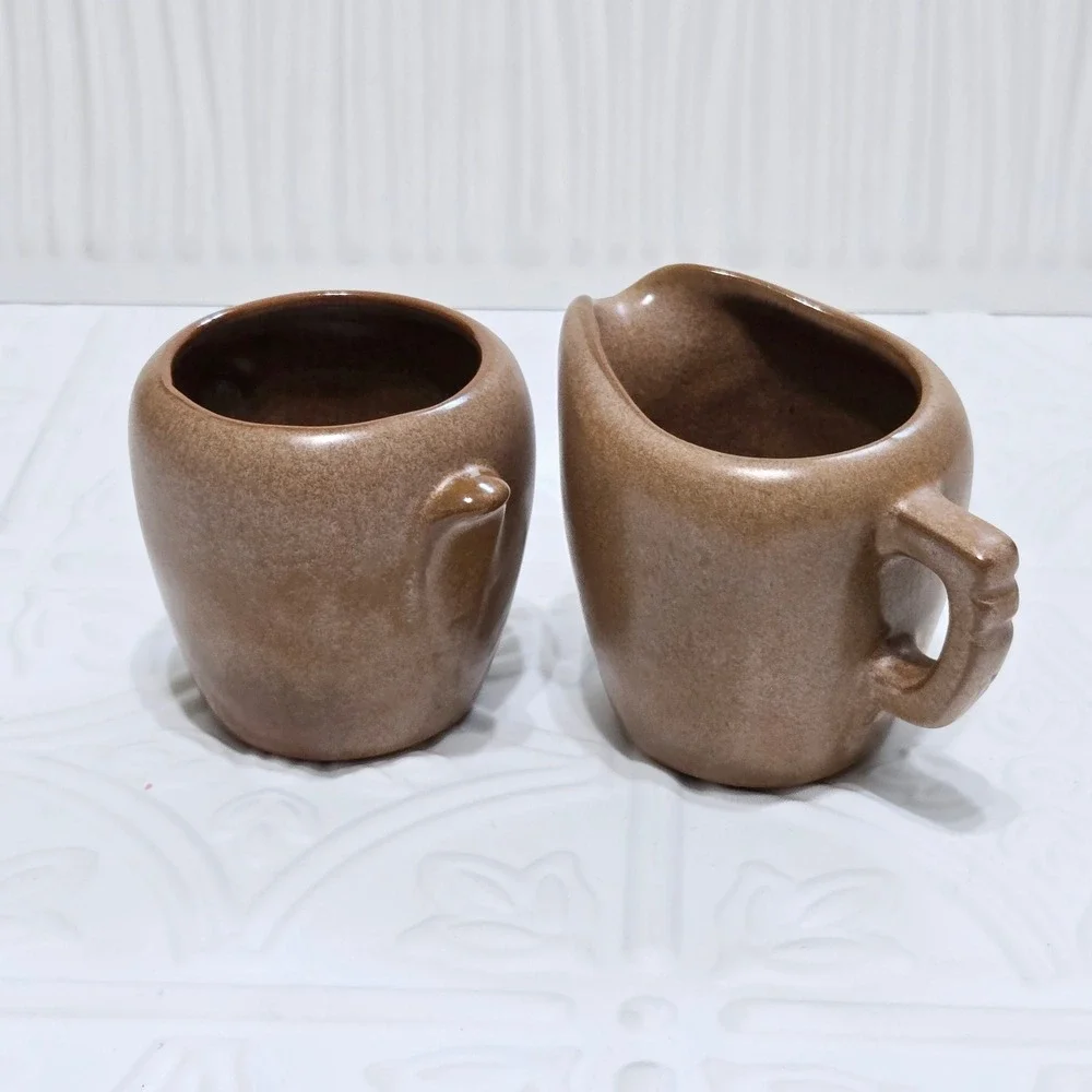 Frankoma Pottery Creamer Sugar Plainsman Brown‎ Tan 5DA 5DB